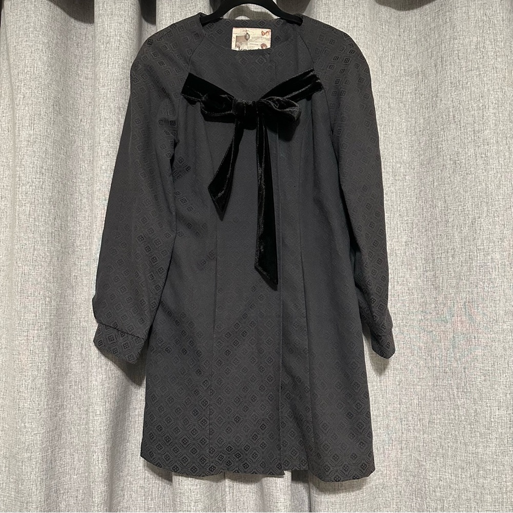 Kensie Black Pea Coat with Velvet Bow